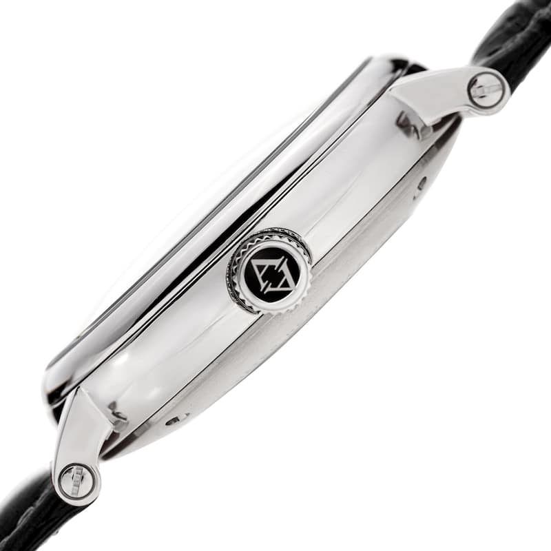 Akribos XXIV Men's Automatic Skeletal Black Leather Strap Watch