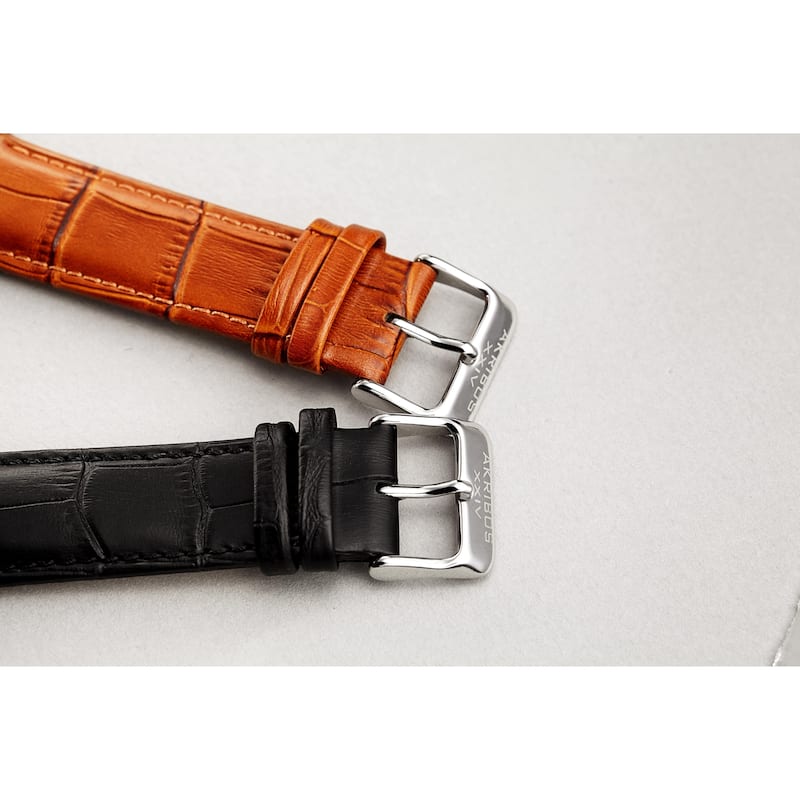Akribos XXIV Men's Automatic Skeletal Brown Leather Strap Watch