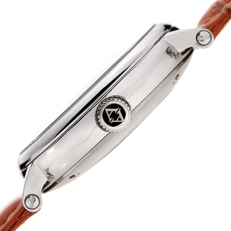 Akribos XXIV Men's Automatic Skeletal Brown Leather Strap Watch