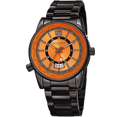 Akribos XXIV Men's GMT Date World Timer Grey Bracelet Watch