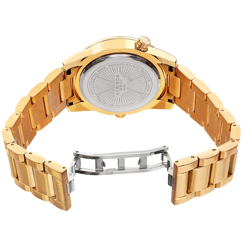 Akribos XXIV Men's GMT Date World Timer Gold-Tone Bracelet Watch