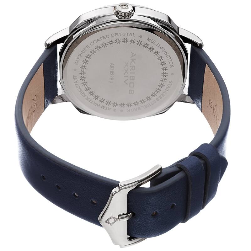 Akribos XXIV Men's Date Grained Dial Blue Leather Strap Watch