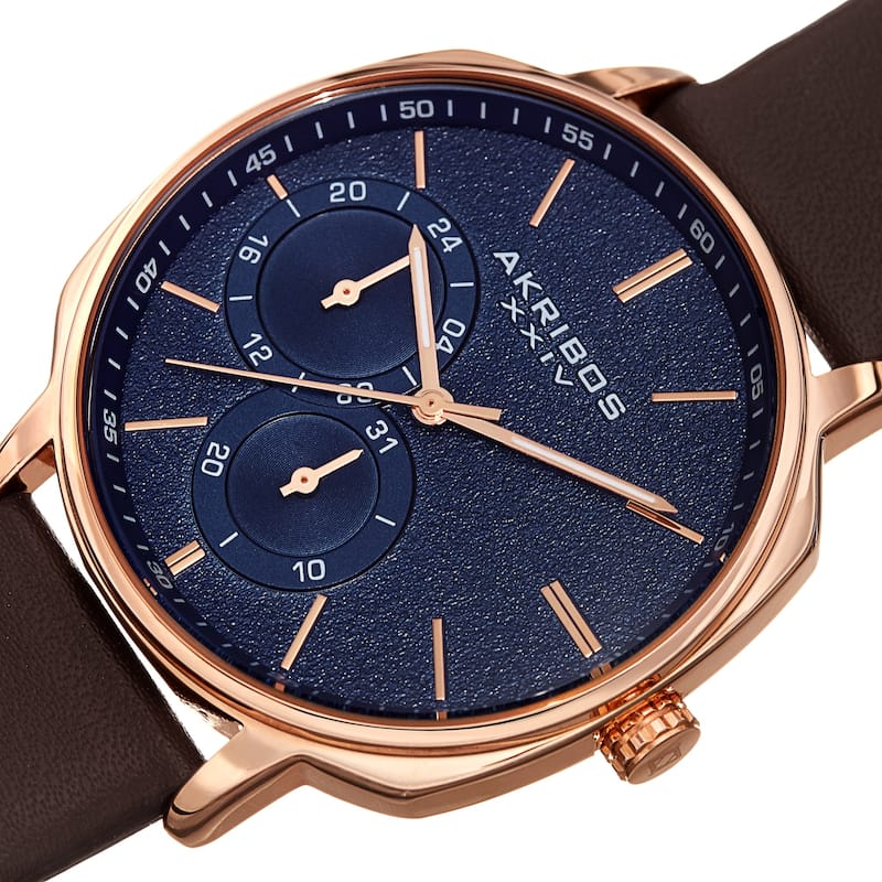 Akribos XXIV Men's Date Grained Dial Brown Leather Strap Watch