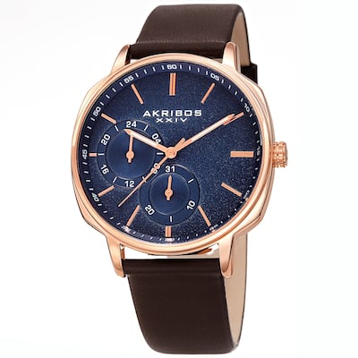 Akribos XXIV Men's Date Grained Dial Brown Leather Strap Watch