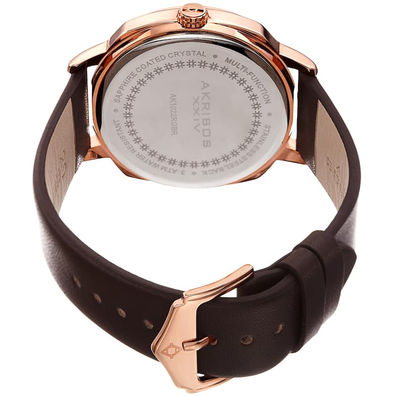 Akribos XXIV Men's Date Grained Dial Brown Leather Strap Watch