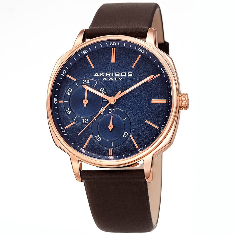 Akribos XXIV Men's Date Grained Dial Brown Leather Strap Watch
