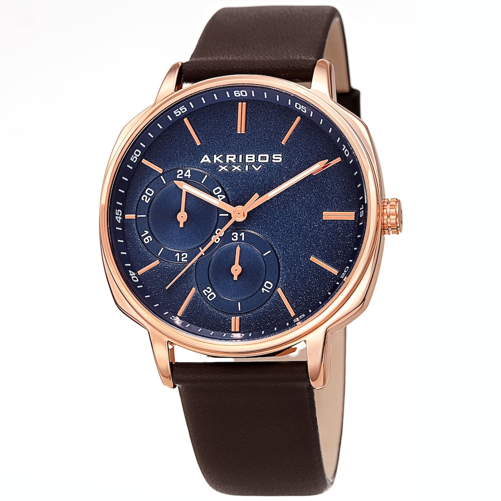Akribos XXIV Men's Date Grained Dial Brown Leather Strap Watch