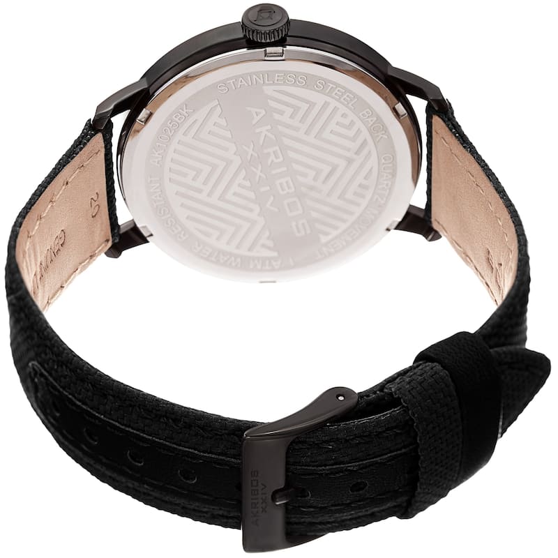 Akribos XXIV Men's Date Black Canvas Leather Strap Watch