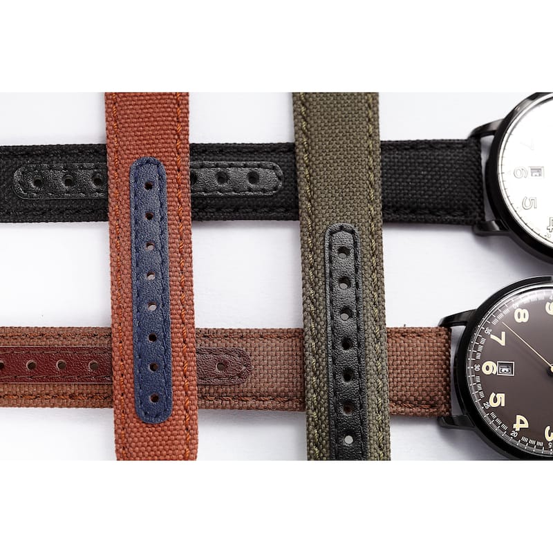 Akribos XXIV Men's Date Black Canvas Leather Strap Watch