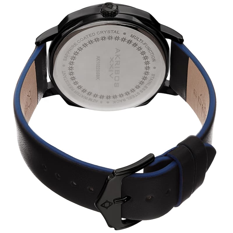 Akribos XXIV Men's Date Grained Dial Black Leather Strap Watch