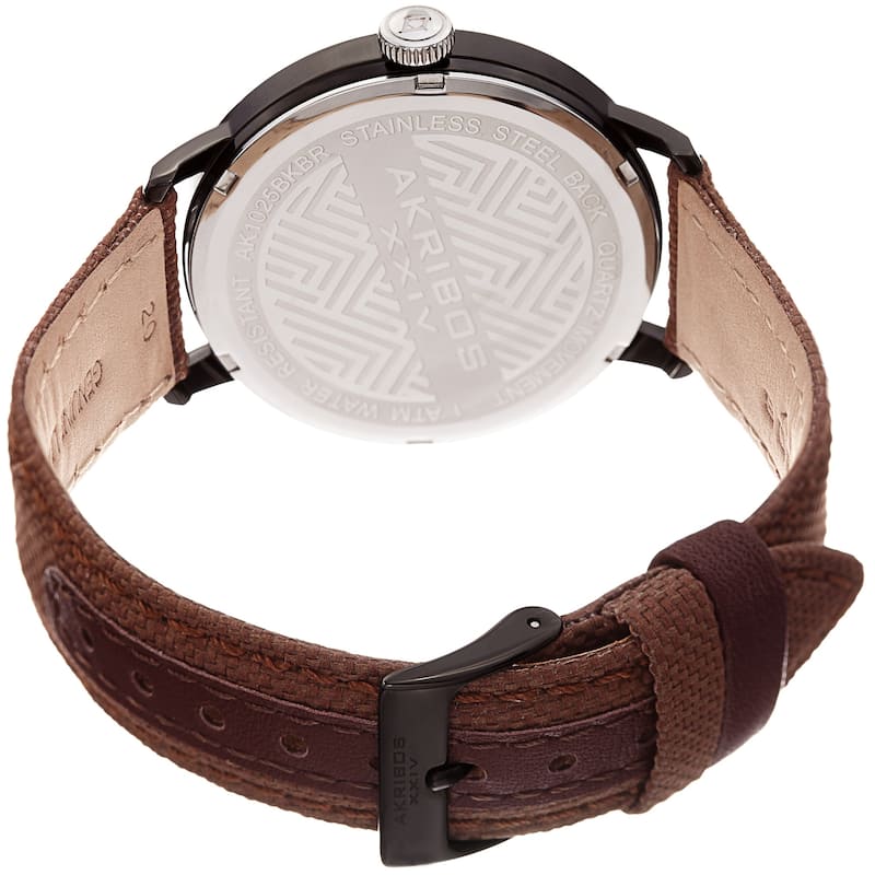 Akribos XXIV Men's Date Brown Canvas Leather Strap Watch