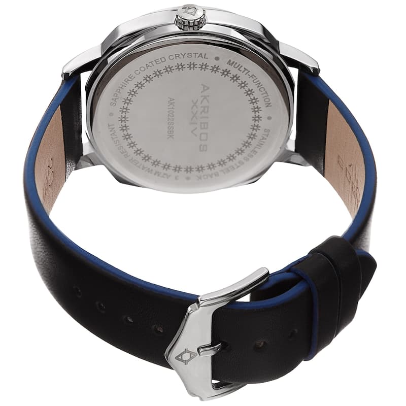 Akribos XXIV Men's Date Grained Dial Black Leather Strap Watch