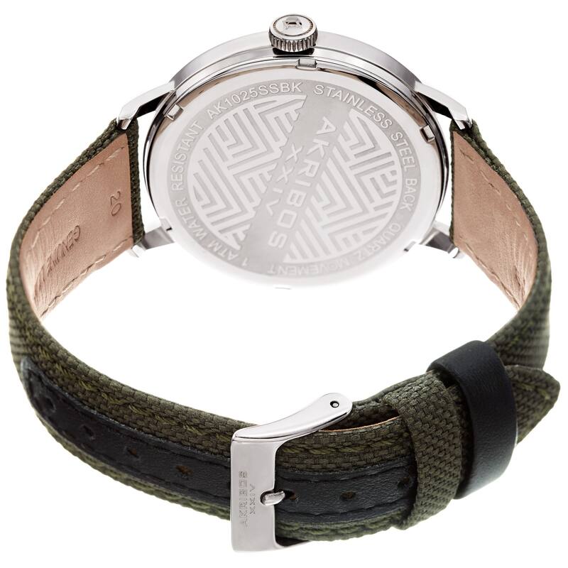 Akribos XXIV Men's Date Olive Green Canvas Leather Strap Watch