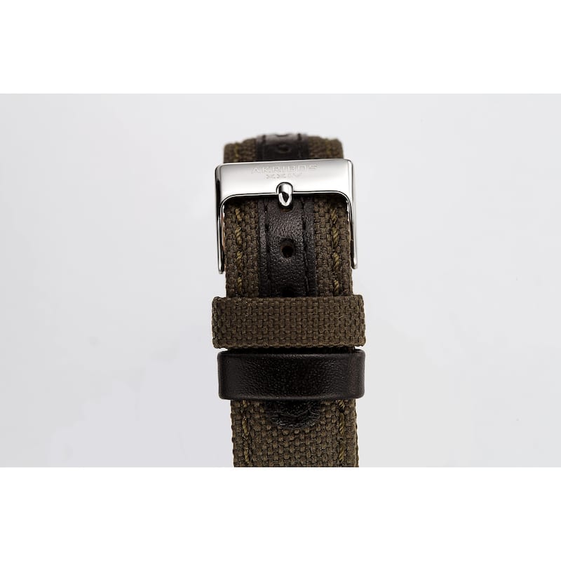 Akribos XXIV Men's Date Olive Green Canvas Leather Strap Watch