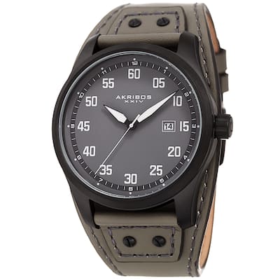 Akribos XXIV Men's Date Sport Style Husky Grey Leather Strap Watch