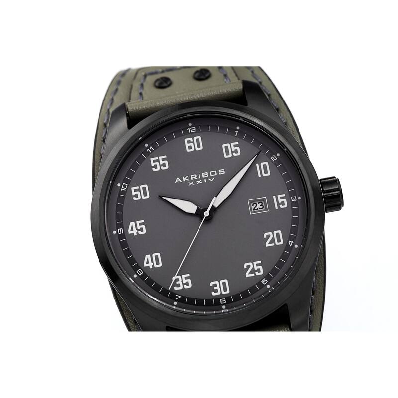Akribos XXIV Men's Date Sport Style Husky Grey Leather Strap Watch