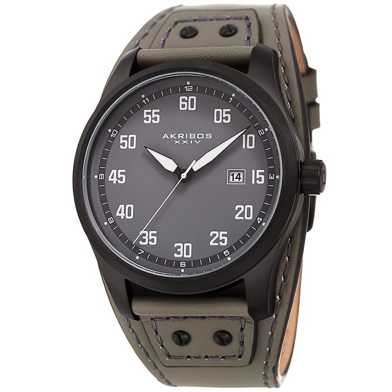 Akribos XXIV Men's Date Sport Style Husky Grey Leather Strap Watch