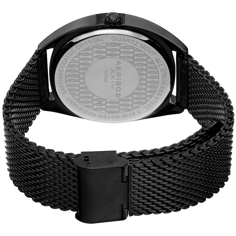 Akribos XXIV Men's Date Black Stainless Steel Mesh Strap Watch