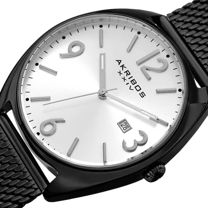 Akribos XXIV Men's Date Black Stainless Steel Mesh Strap Watch
