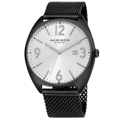 Akribos XXIV Men's Date Black Stainless Steel Mesh Strap Watch