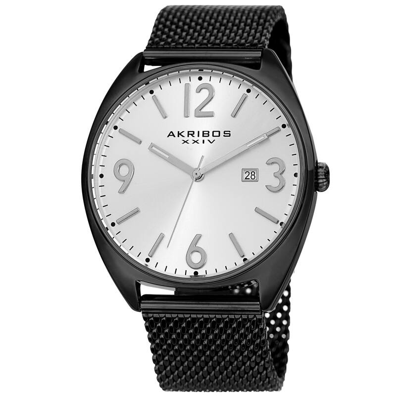 Akribos XXIV Men's Date Black Stainless Steel Mesh Strap Watch