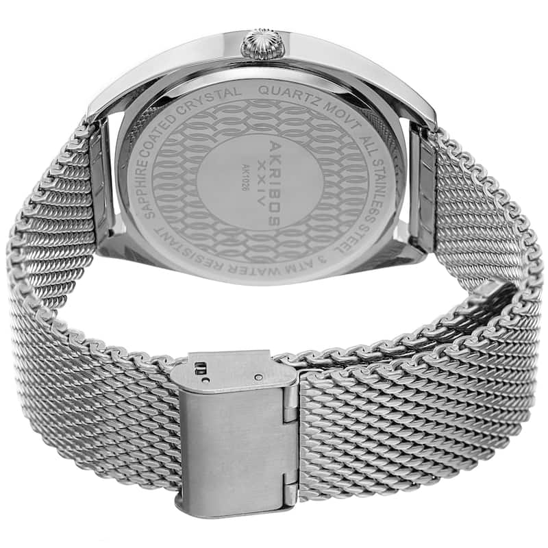 Akribos XXIV Men's Date Silver-Tone Stainless Steel Mesh Strap Watch