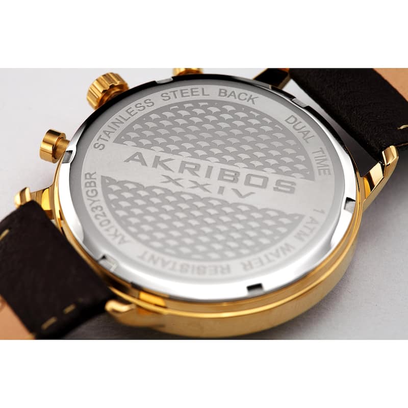 Akribos XXIV Men's Chronograph Date Brown Leather Strap Watch