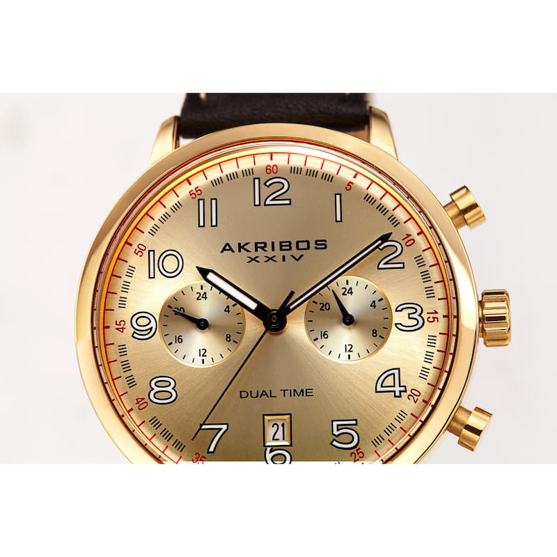 Akribos XXIV Men's Chronograph Date Brown Leather Strap Watch
