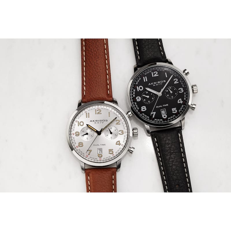Akribos XXIV Men's Chronograph Date Brown Leather Strap Watch