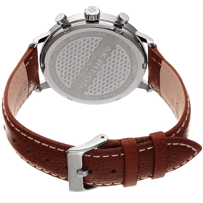 Akribos XXIV Men's Chronograph Date Brown Leather Strap Watch