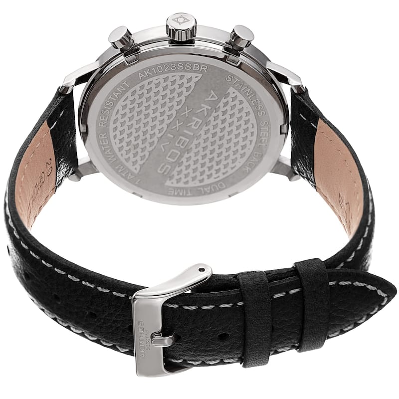 Akribos XXIV Men's Chronograph Date Black Leather Strap Watch