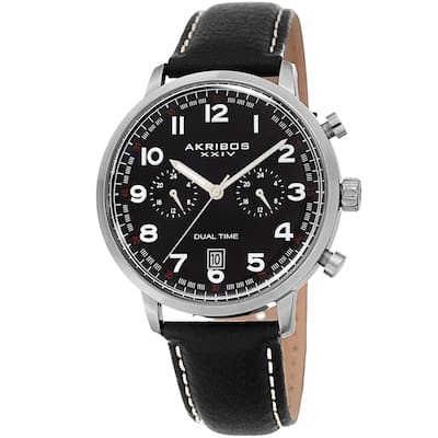 Akribos XXIV Men's Chronograph Date Black Leather Strap Watch