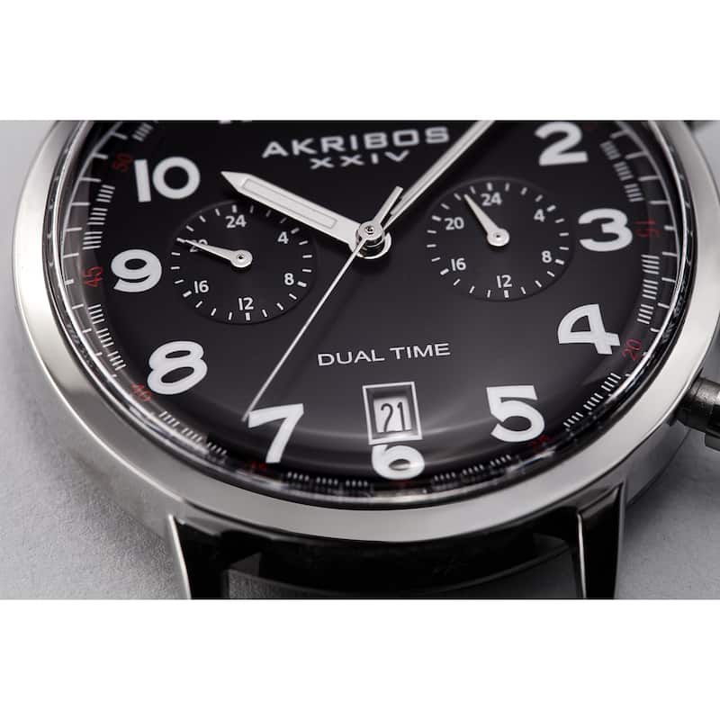 Akribos XXIV Men's Chronograph Date Black Leather Strap Watch