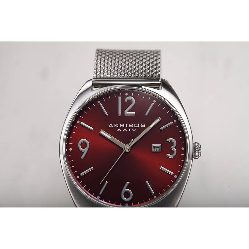 Akribos XXIV Men's Date Green Stainless Steel Mesh Strap Watch