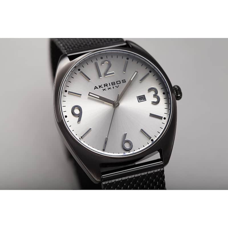 Akribos XXIV Men's Date Green Stainless Steel Mesh Strap Watch