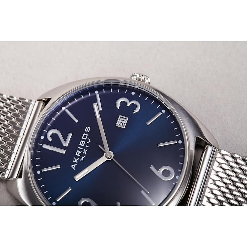Akribos XXIV Men's Date Green Stainless Steel Mesh Strap Watch