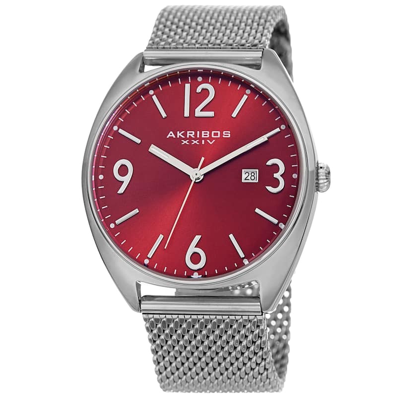 Akribos XXIV Men's Date Green Stainless Steel Mesh Strap Watch