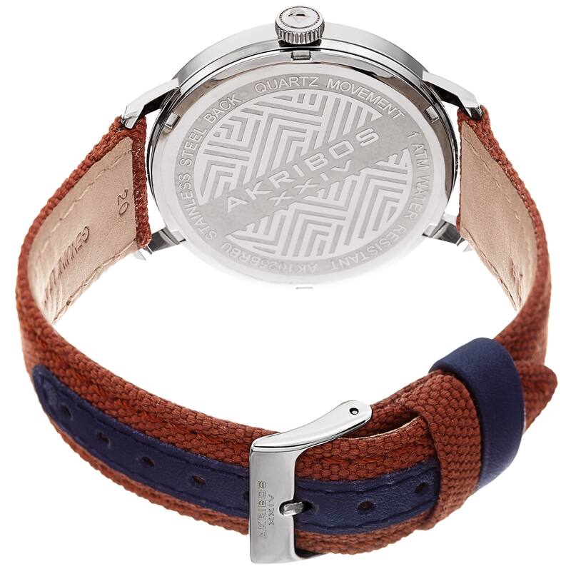 Akribos XXIV Men's Date Brown Canvas Leather Strap Watch