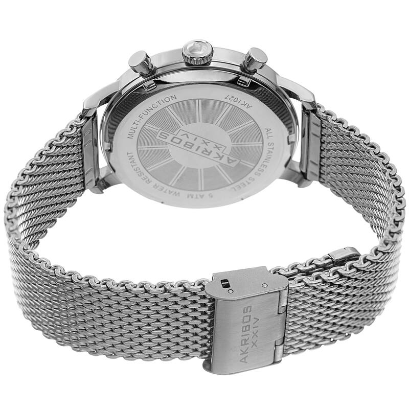 Akribos XXIV Men's Day Date Stainless Steel Silver-Tone Mesh Strap Watch