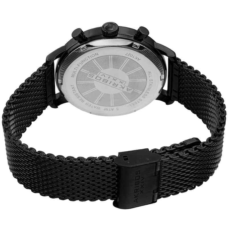 Akribos XXIV Men's Day Date Stainless Steel Black Mesh Strap Watch