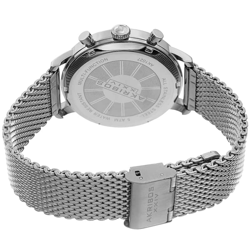 Akribos XXIV Men's Grey Day Date Stainless Steel Mesh Strap Watch