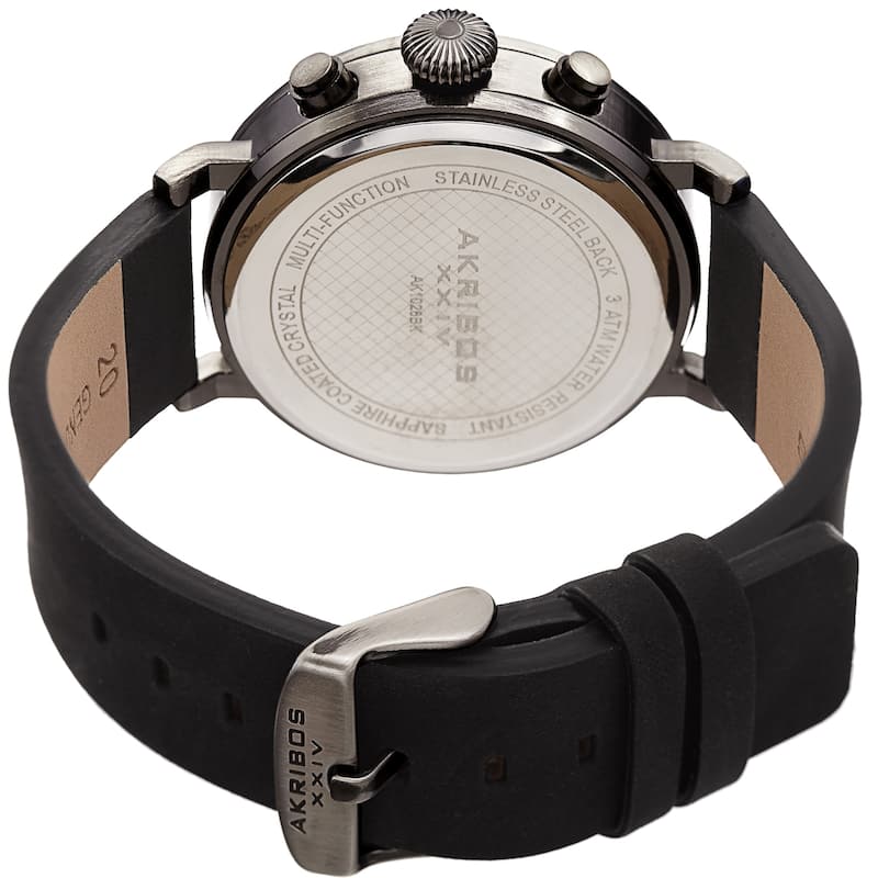 Akribos XXIV Men's Ancient Black Chronograph Date Leather Strap Watch