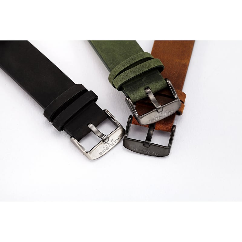 Akribos XXIV Men's Ancient Black Chronograph Date Leather Strap Watch