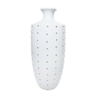 Sagebrook Home Decorative Ceramic Dot Vase, White/ Gold