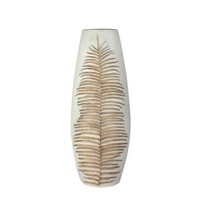 Sagebrook Home Decorative Resin Vase, Fern Design, White