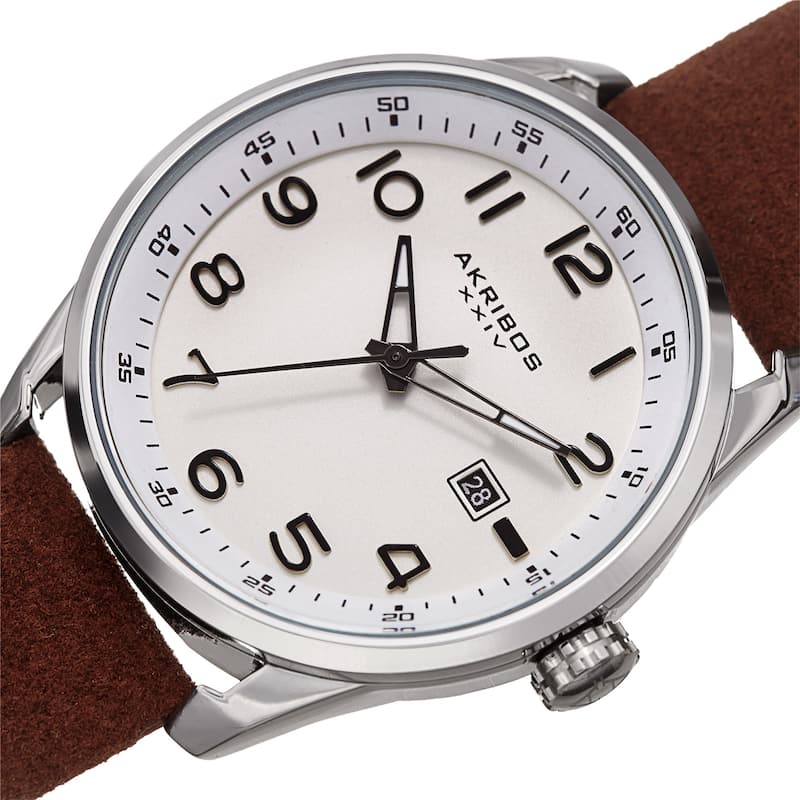 Akribos XXIV Men's Brown Date Easy-to-Read Leather Suede Strap Watch