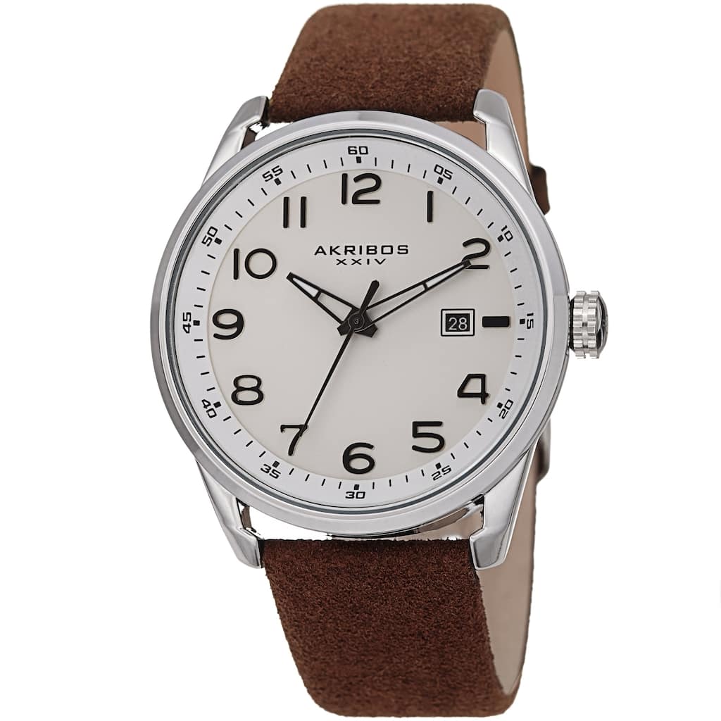 Akribos XXIV Men's Brown Date Easy-to-Read Leather Suede Strap Watch