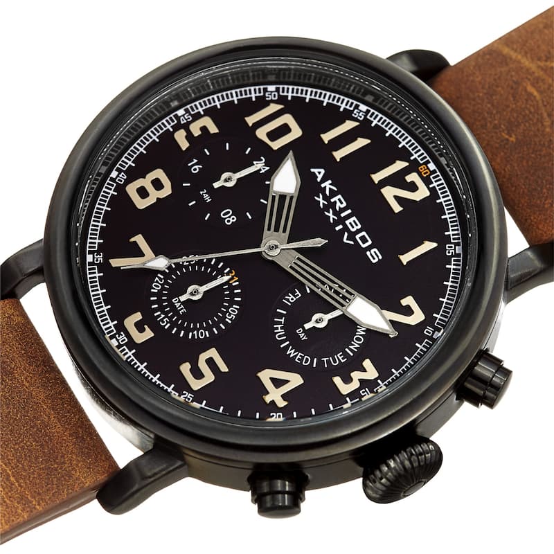 Akribos XXIV Men's Brown Chronograph Date Leather Strap Watch