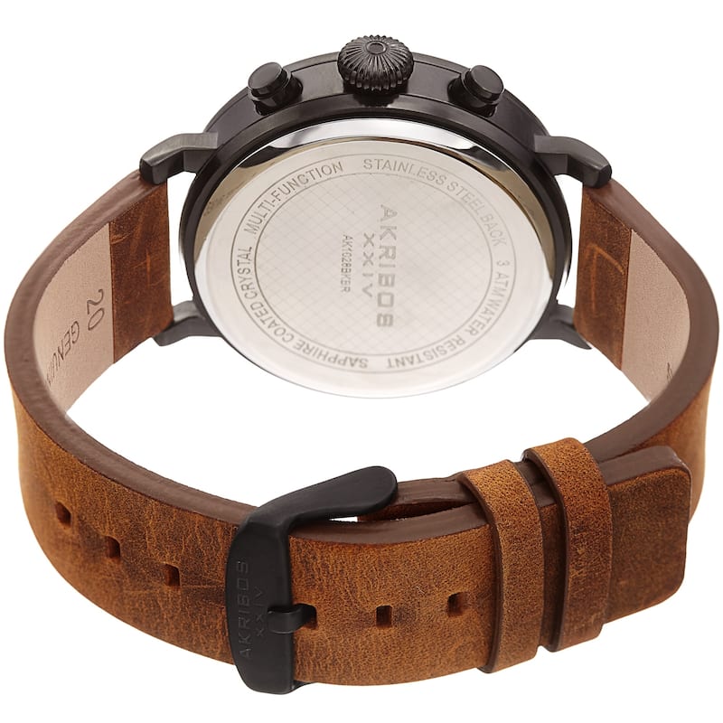 Akribos XXIV Men's Brown Chronograph Date Leather Strap Watch