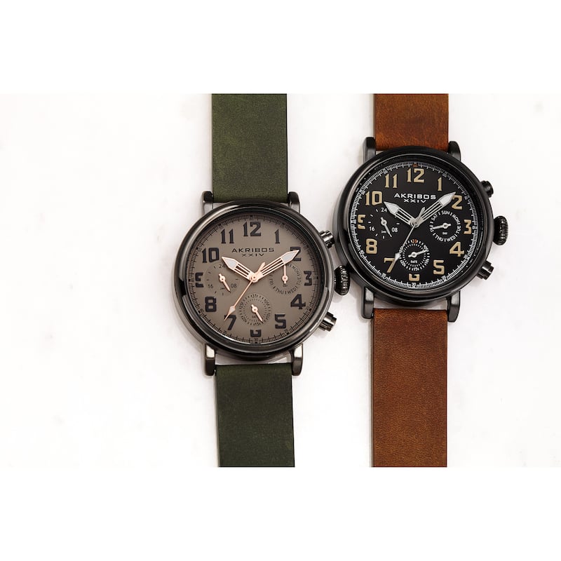 Akribos XXIV Men's Brown Chronograph Date Leather Strap Watch